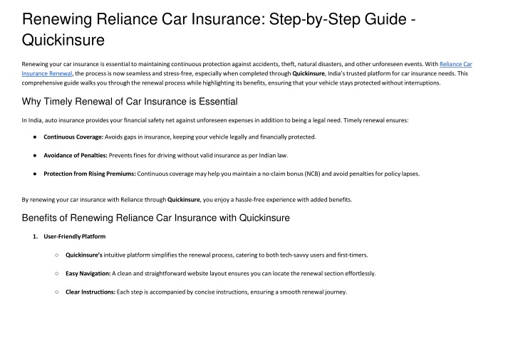 renewing reliance car insurance step by step guide quickinsure