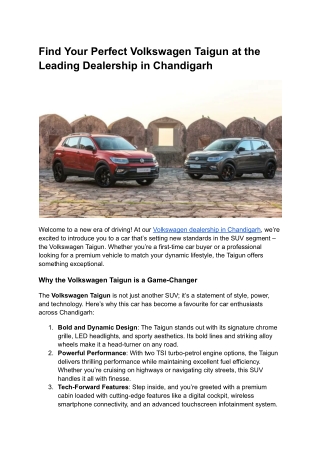 Find Your Perfect Volkswagen Taigun at the Leading Dealership in Chandigarh