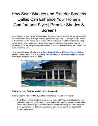 How Solar Shades and Exterior Screens Dallas Can Enhance Your Home’s Comfort and Style _ Premier Shades & Screens