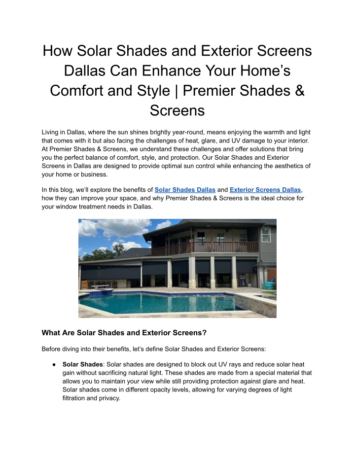 how solar shades and exterior screens dallas