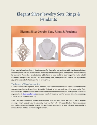 Elegant Silver Jewelry Sets, Rings & Pendants