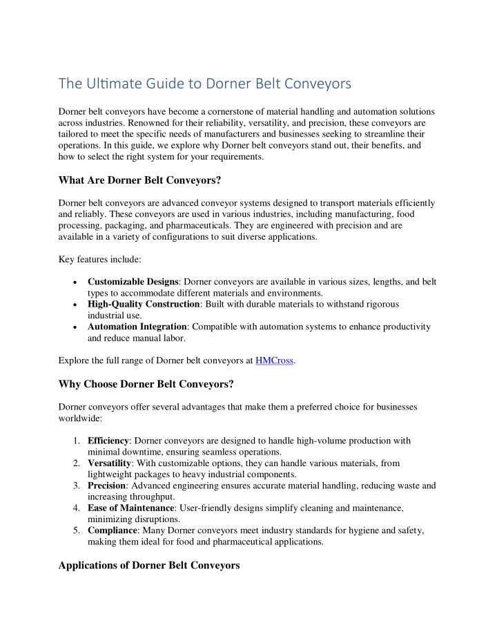 the ultimate guide to dorner belt conveyors