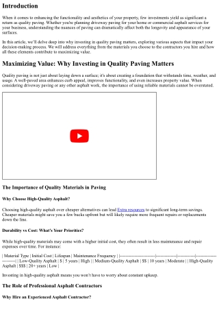 “Maximizing Value: Why Investing in Quality Paving Matters”