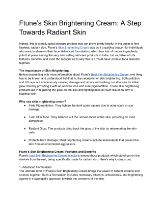 Ftune’s Skin Brightening Cream_ A Step Towards Radiant Skin