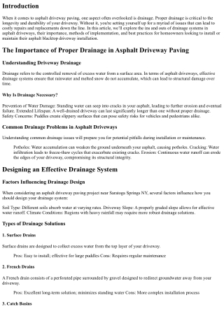 The Importance of Proper Drainage in Asphalt Driveway Paving
