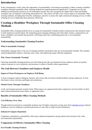 Creating a Healthier Workplace Through Sustainable Office Cleaning Methods
