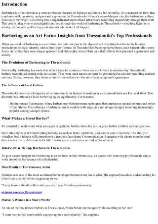 “Barbering as an Art Form: Insights from Thessaloniki's Top Professionals”