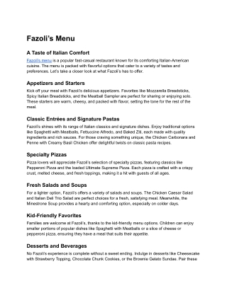 Fazoli’s Menu