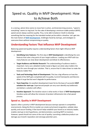 speed vs quality in mvp development