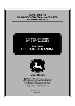 John Deere SST15 SST16 and SST18 Spin-Steer Lawn Tractor Operator’s Manual Instant Download (pin.050001-) (Publication N