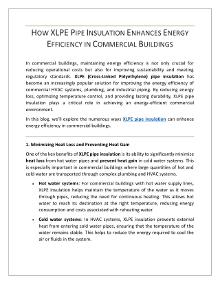 How XLPE Pipe Insulation Enhances Energy Efficiency in Commercial Buildings
