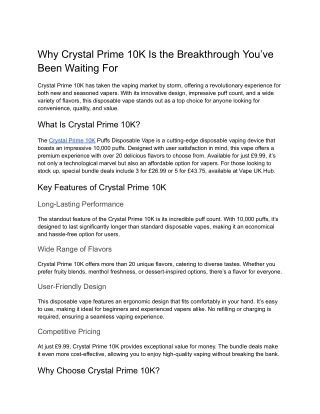 why crystal prime 10k is the breakthrough