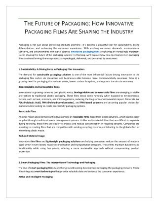 The Future of Packaging: How Innovative Packaging Films Are Shaping the Industry