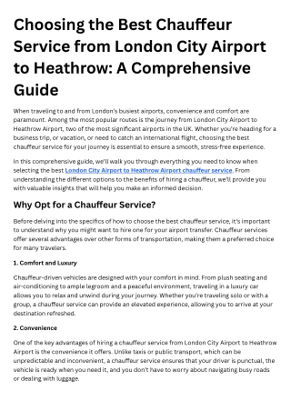Choosing the Best Chauffeur Service from London City Airport to Heathrow