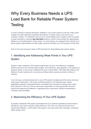 Why Every Business Needs a UPS Load Bank for Reliable Power System Testing