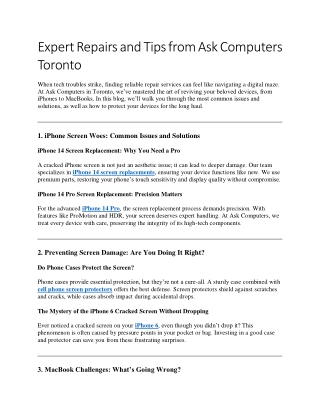 Expert Repairs and Tips from Ask Computers Toronto