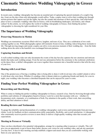 Cinematic Memories Wedding Videography in Greece