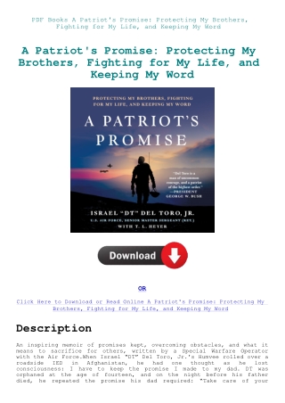 PDF Books A Patriot's Promise Protecting My Brothers  Fighting for My Life  and Keeping My Word