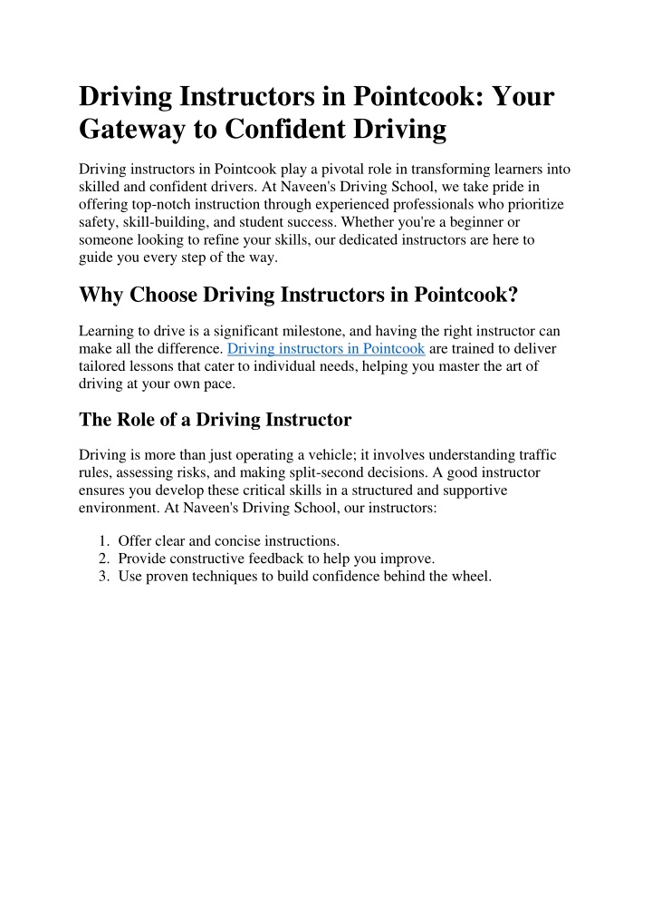 driving instructors in pointcook your gateway