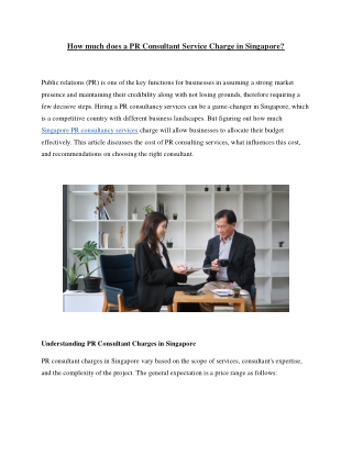 How much does a PR Consultant Service Charge in Singapore