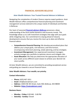 Financial Advisors Bellevue | Avier Wealth Advisors