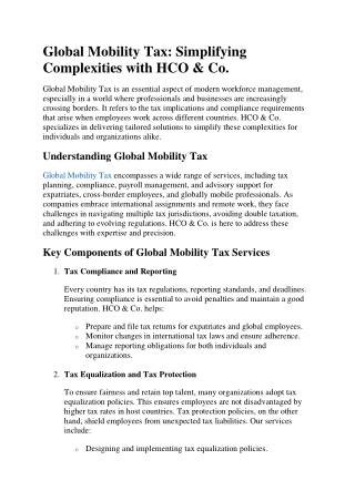 Global Mobility Tax: Simplifying Complexities with HCO & Co.