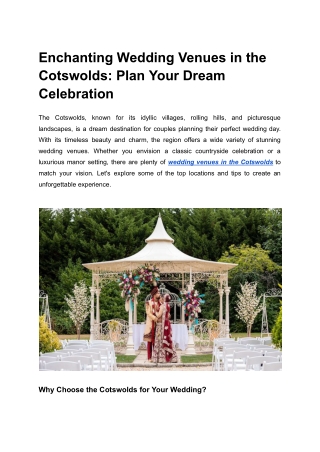 Enchanting Wedding Venues in the Cotswolds: Plan Your Dream Celebration