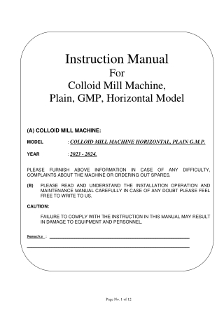 a colloid mill machine model year please furnish