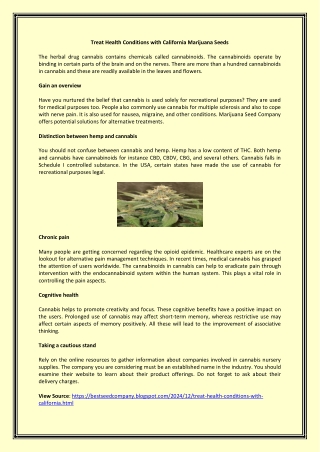Treat Health Conditions with California Marijuana Seeds
