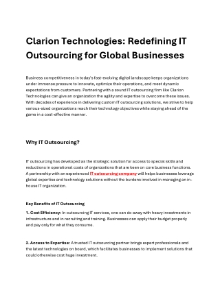 Transform Your Business with Clarion Technologies – Your Trusted IT Outsourcing