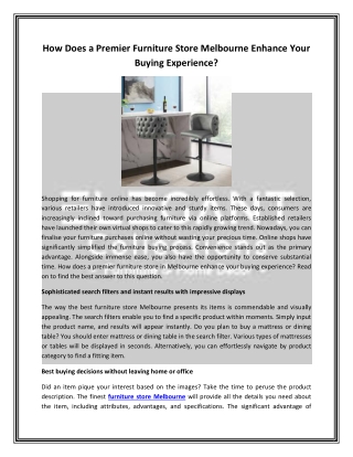 How Does a Premier Furniture Store Melbourne Enhance Your Buying Experience