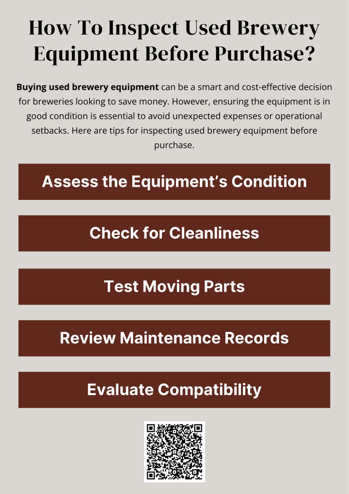 how to inspect used brewery equipment before