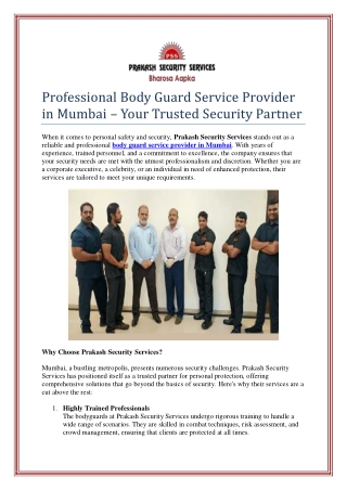 Professional Body Guard Service Provider in Mumbai – Your Trusted Security Partn