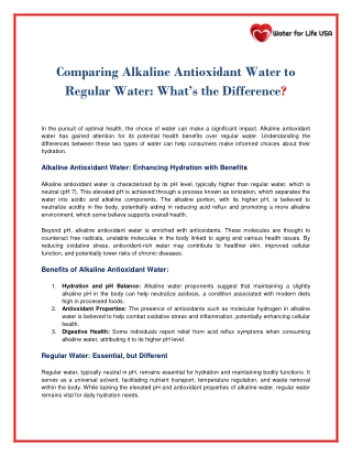 Alkaline Antioxidant Water