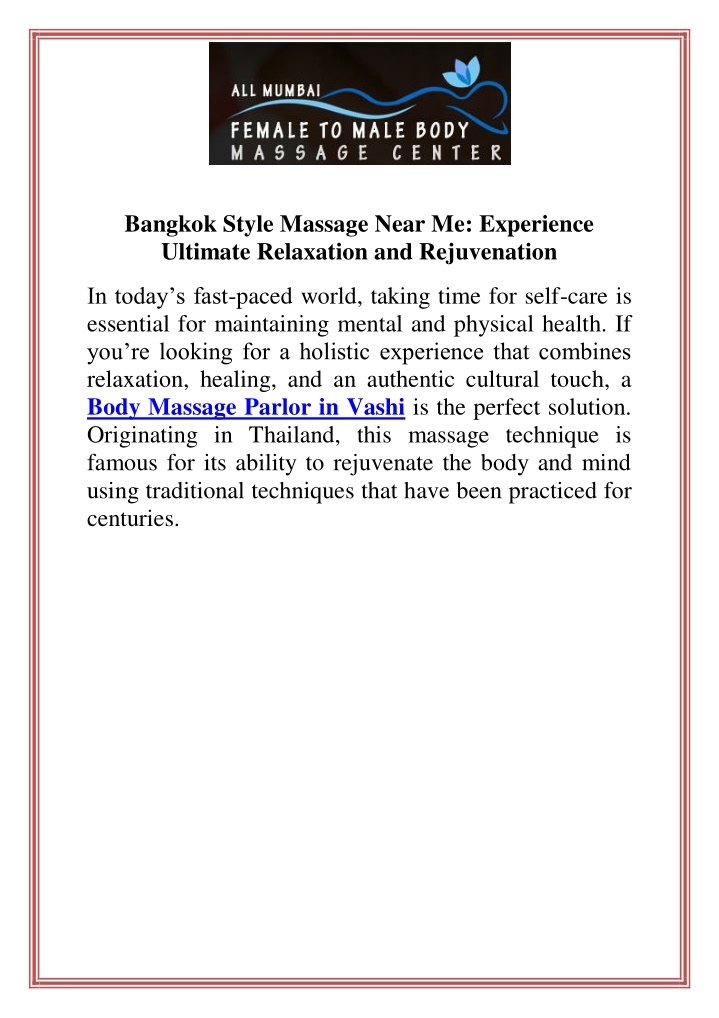 bangkok style massage near me experience ultimate