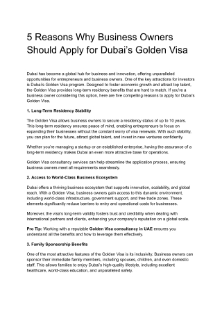 5 Reasons Why Business Owners Should Apply for Dubai’s Golden Visa