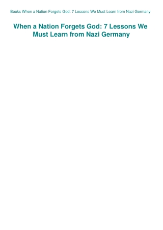 Books When a Nation Forgets God 7 Lessons We Must Learn from Nazi Germany