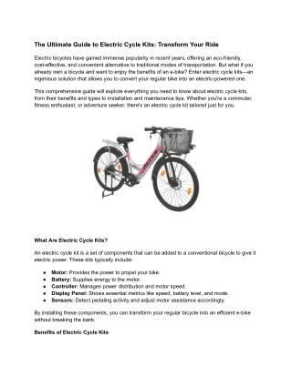 the ultimate guide to electric cycle kits