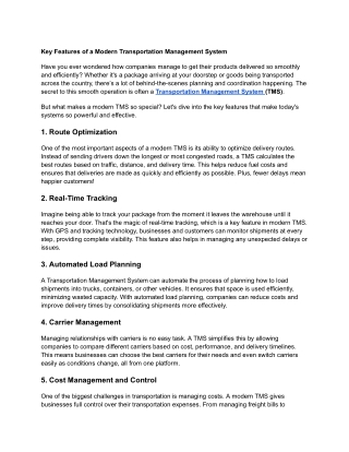 Key Features of a Modern Transportation Management System