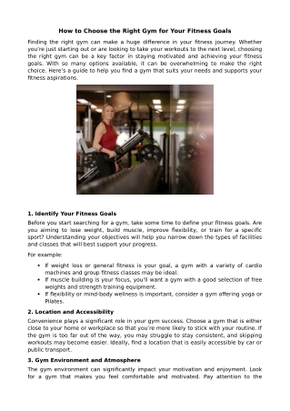 How to Choose the Right Gym for Your Fitness Goals