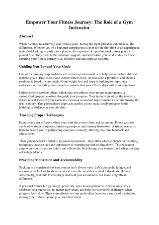 Empower Your Fitness Journey: The Role of a Gym Instructor