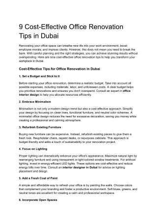 9 Cost-Effective Office Renovation Tips in Dubai