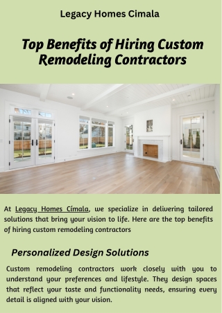 Top Benefits of Hiring Custom Remodeling Contractors- Legacy Homes Cimala