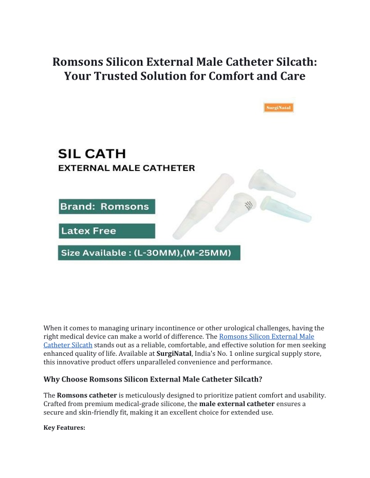 romsons silicon external male catheter silcath