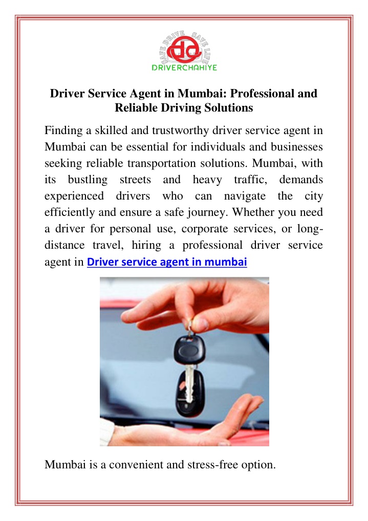 driver service agent in mumbai professional