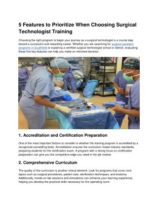 How to Choose the Right Surgical Technologist Training: 5 Key Features to Focus