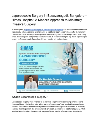 Laparoscopic Surgery in Basavanagudi, Bangalore – Himas Hospital