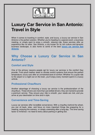 Luxury Car Service in San Antonio Travel in Style