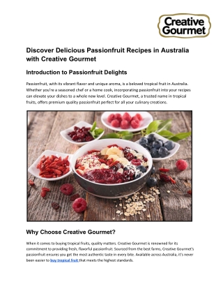 Discover Delicious Passionfruit Recipes in Australia with Creative Gourmet