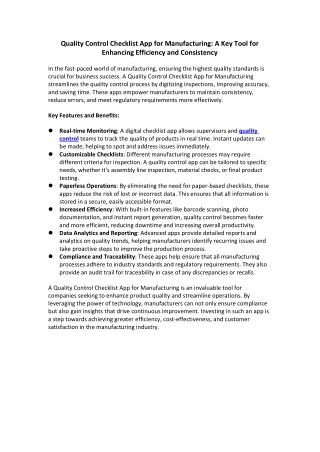 quality control checklist app for manufacturing